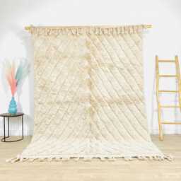 Hand Tufted Moroccan Rug, Berber White Shag Authentic Beni Ouarain Carpet, Area Rugs - thumbnail 1