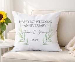 Personalised Anniversary Cushion - Custom Names, Wedding Gift - Velvet Or Linen