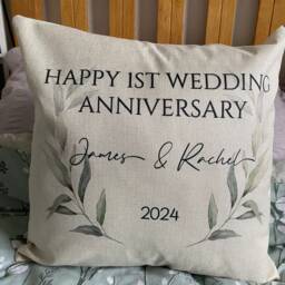 Personalised Anniversary Cushion - Custom Names, Wedding Gift - Velvet Or Linen - thumbnail 3