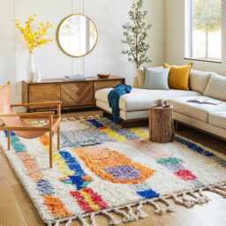 Moroccan Multicolor Berber Rug, Handwoven Wool Shag Rug With Abstract Shapes, Authentic Beni Ourain Style Carpet, Large 9x12 Area - thumbnail 2