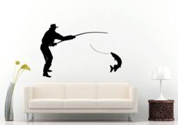 Fishing Fisherman Pike Catching A Fish With Poll Wall Decal Vinyl Sticker Mural Room Decor L843 - thumbnail 1
