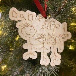 Personalised Wooden Decoration, Children's Drawing Christmas Ornaments, Kids Artwork Bauble, Tree Decor Engraved - thumbnail 3