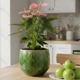 Green Marble Finish Ceramic Plant Pot, Harris Unique Design Planter, D16cm-D32cm - thumbnail 2
