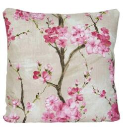 Cherry Blossom Throw Pillow Cover Pink Floral Cotton Cushion - thumbnail 1
