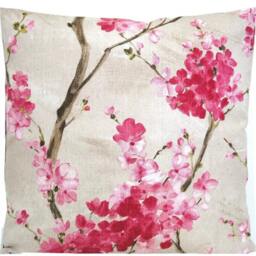 Cherry Blossom Throw Pillow Cover Pink Floral Cotton Cushion - thumbnail 3