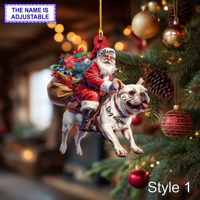Santa Riding French Bulldog Christmas Ornament - Funny Dog Lover Tree Hanging Decoration, Holiday Pet Gift, Custom - image 1