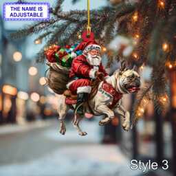 Santa Riding French Bulldog Christmas Ornament - Funny Dog Lover Tree Hanging Decoration, Holiday Pet Gift, Custom - thumbnail 3