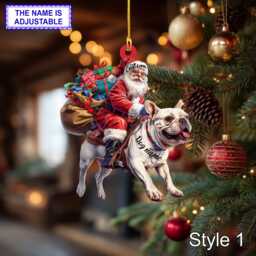 Santa Riding French Bulldog Christmas Ornament - Funny Dog Lover Tree Hanging Decoration, Holiday Pet Gift, Custom - thumbnail 1