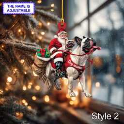 Santa Riding French Bulldog Christmas Ornament - Funny Dog Lover Tree Hanging Decoration, Holiday Pet Gift, Custom - thumbnail 2
