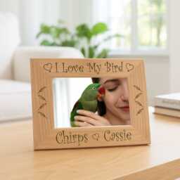 I Love My Bird Engraved Frame, Personalized Parrot Picture Gift, Custom African Grey Keepsake, Avian Mom Decor, Feather Holder - thumbnail 3