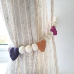 Candy Hearts Curtain Felt Ball Pom Tie Backs - thumbnail 1