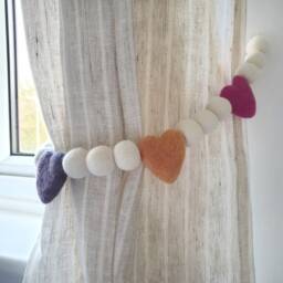 Candy Hearts Curtain Felt Ball Pom Tie Backs - thumbnail 3