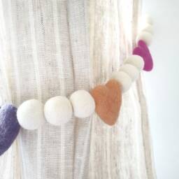 Candy Hearts Curtain Felt Ball Pom Tie Backs - thumbnail 2