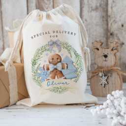 xl Personalised Blue Gingerbread Man Santa Sack, Christmas Gift Bag, Stocking Filler, Father Christmas, Traditional - thumbnail 2