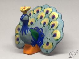 Toy Peacock Wooden Colourful Bluegreen Handmade Size 7, 0 X 10, 50 11, 0 cm - Bxhxs Ca. 38, 00 Gr - thumbnail 1