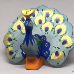 Toy Peacock Wooden Colourful Bluegreen Handmade Size 7, 0 X 10, 50 11, 0 cm - Bxhxs Ca. 38, 00 Gr - thumbnail 2