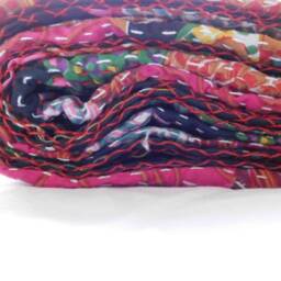 Tropicana Print Kantha Quilt, Reversible Cotton Bedspread, Queen/Twin - thumbnail 4