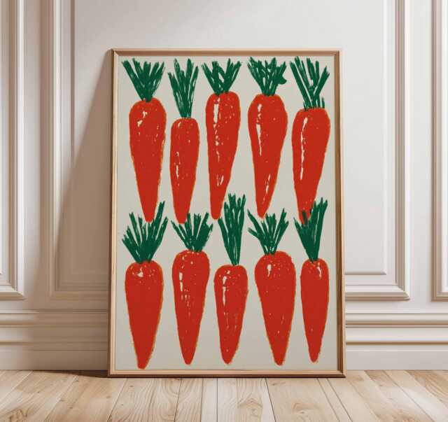 Modern Carrot Art Print - Minimal Kitchen Wall Vegetable Poster Retro Food Illustration Farmhouse Decor Colorful Artwork - image 1