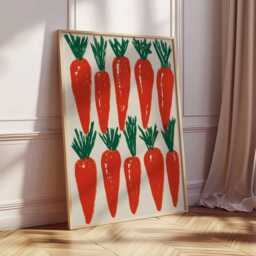 Modern Carrot Art Print - Minimal Kitchen Wall Vegetable Poster Retro Food Illustration Farmhouse Decor Colorful Artwork - thumbnail 2