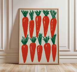 Modern Carrot Art Print - Minimal Kitchen Wall Vegetable Poster Retro Food Illustration Farmhouse Decor Colorful Artwork - thumbnail 1