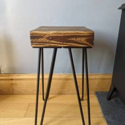 Square Rustic Chunky Plant Stand/ End Tables, With Steel Hairpin Legs - thumbnail 2