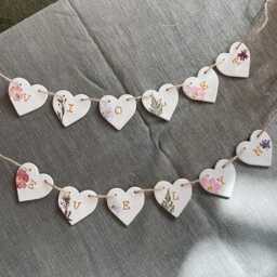 Personalized Clay Heart Bunting - Pressed Flower Name Garland Newborn Baby Nursery Wall Hanging - thumbnail 3