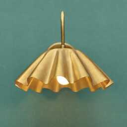 Brass Wall Sconce, Pleated Metal Shade, Mid Century Modern Lamp, Vintage Lighting Fixture, Bedside Light - thumbnail 3
