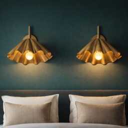 Brass Wall Sconce, Pleated Metal Shade, Mid Century Modern Lamp, Vintage Lighting Fixture, Bedside Light - thumbnail 1