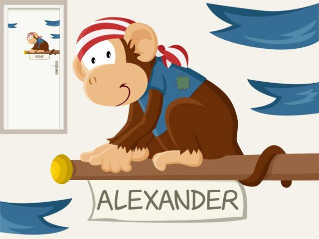 "Wall Sticker ""Pirate Monkey Door Sign" - image 1