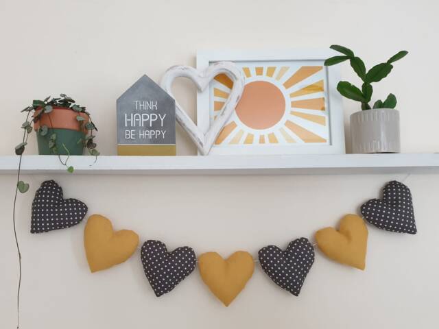 Heart Garland/Yellow & Grey Fabric Heart Grey Wall Decor Bunting Summer - image 1