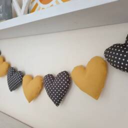 Heart Garland/Yellow & Grey Fabric Heart Grey Wall Decor Bunting Summer - thumbnail 3