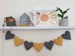 Heart Garland/Yellow & Grey Fabric Heart Grey Wall Decor Bunting Summer - thumbnail 1