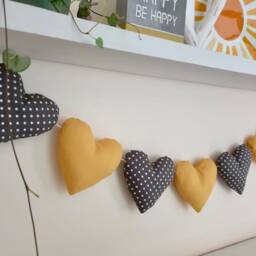 Heart Garland/Yellow & Grey Fabric Heart Grey Wall Decor Bunting Summer - thumbnail 2