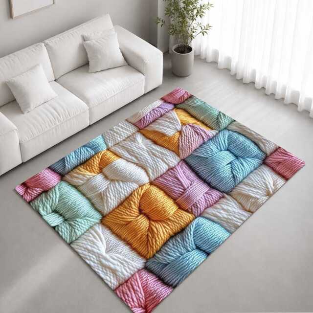 Pastel Braided Yarn Mosaic Texture Rug Non-Slip Soft Area Carpet Bedroom Living Room Hallway Mat Decor - Made in UK - image 1