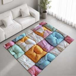 Pastel Braided Yarn Mosaic Texture Rug Non-Slip Soft Area Carpet Bedroom Living Room Hallway Mat Decor - Made in UK