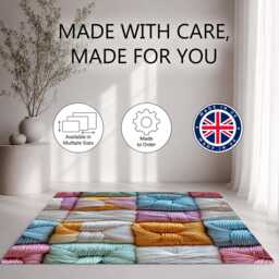 Pastel Braided Yarn Mosaic Texture Rug Non-Slip Soft Area Carpet Bedroom Living Room Hallway Mat Decor - Made in UK - thumbnail 2