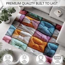 Pastel Braided Yarn Mosaic Texture Rug Non-Slip Soft Area Carpet Bedroom Living Room Hallway Mat Decor - Made in UK - thumbnail 3
