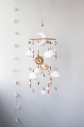 Lion Baby Mobile For Crib, Safari Animals Nursery Decor, Moon Stars & Clouds Felt - thumbnail 1