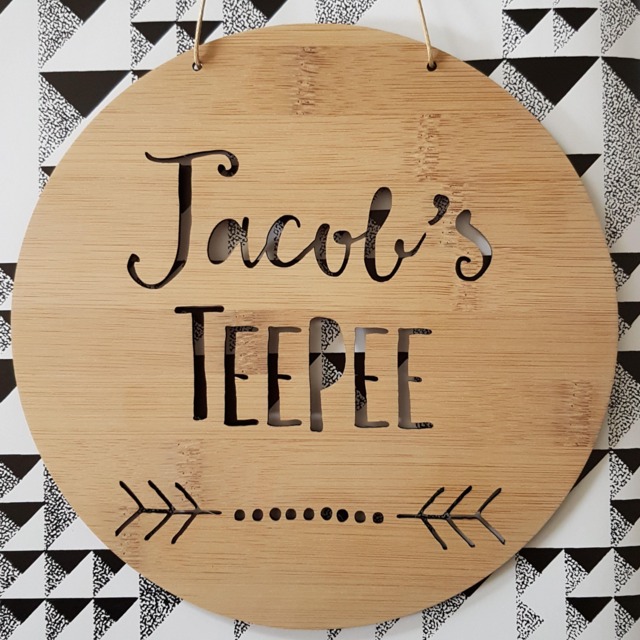 Personalised Wooden Wall/Door Hanging - Teepee-Arrow-Wall Hanging-Art-Kids Door Sign-Custom-Kids Gift-Baby Gift-Lasercut-Plaque - image 1