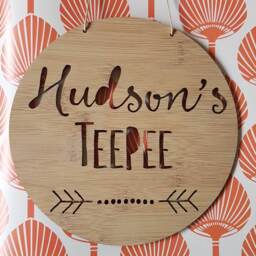 Personalised Wooden Wall/Door Hanging - Teepee-Arrow-Wall Hanging-Art-Kids Door Sign-Custom-Kids Gift-Baby Gift-Lasercut-Plaque - thumbnail 2