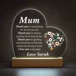 Thank You Mum Gift - Personalised Mum's Birthday Led Night Light Sign Heart Present For Mom Mothers Day Mother - thumbnail 1