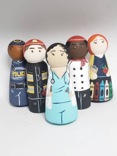 Community Helper Peg Dolls, Career Dolls, Toddler Gift, Canadian Lawyer, Barrister Doll, Pilot/Dancer/Police Doctor Doll - image 1