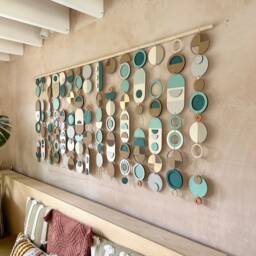 Blue Geometric Wall Art - Handmade Wood Tapestry, Minimal Decor - thumbnail 4