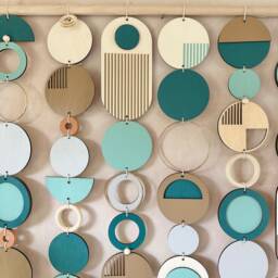 Blue Geometric Wall Art - Handmade Wood Tapestry, Minimal Decor - thumbnail 3