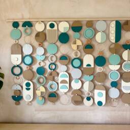 Blue Geometric Wall Art - Handmade Wood Tapestry, Minimal Decor - thumbnail 2