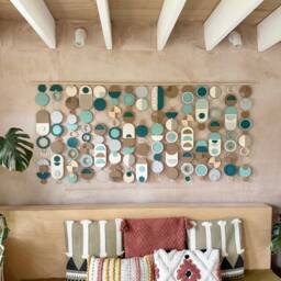 Blue Geometric Wall Art - Handmade Wood Tapestry, Minimal Decor - thumbnail 1