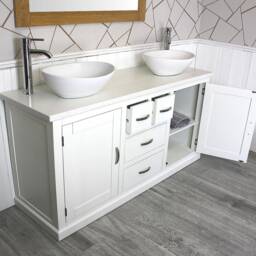 White Painted Bathroom Vanity Unit Cabinet Quartz & Ceramic Basin 603Pwqcbc - thumbnail 3