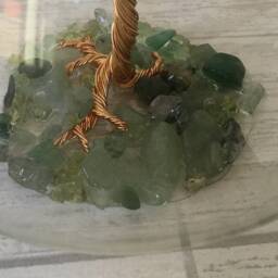 May Birthstone Bauble. Emerald Gemstone Tree Sculpture. Green Crystal & Gold Wire Suncatcher - thumbnail 3