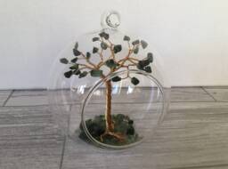 May Birthstone Bauble. Emerald Gemstone Tree Sculpture. Green Crystal & Gold Wire Suncatcher - thumbnail 1