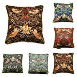 William Morris Strawberry Thief, Arts & Crafts, Dark Purple, Gold, Brown Birds Cotton Cushion Cover, Throw Pillow Home Decor - thumbnail 4